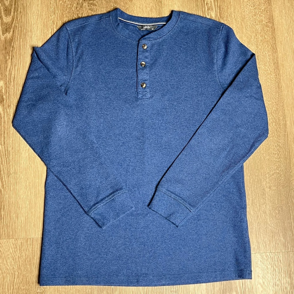 New without Tags Men’s Waffle Henley Thermal Shirt - Size Medium, Navy Blue